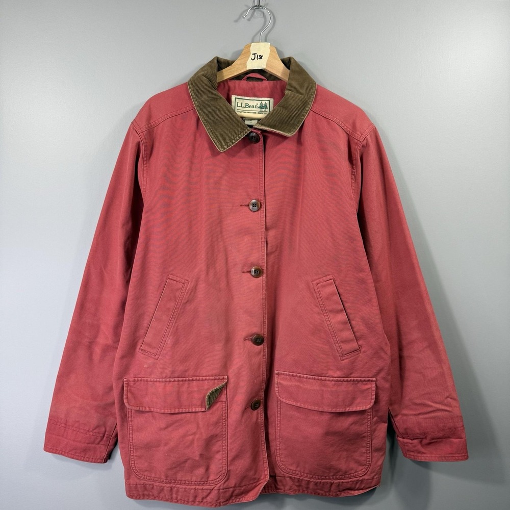 LL Bean Jacket Womens XL Red Barn Coat Chore Cotton Canvas Corduroy Collar